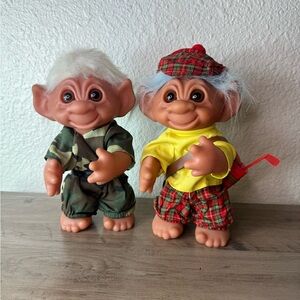 2 Vintage Thomas Dam Golfer & Soldier Army Troll Dolls 1977 Made In Denmark